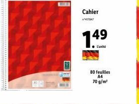 Cahier  1/417847  149  L'unité  80 feuilles A4  70 g/m² 