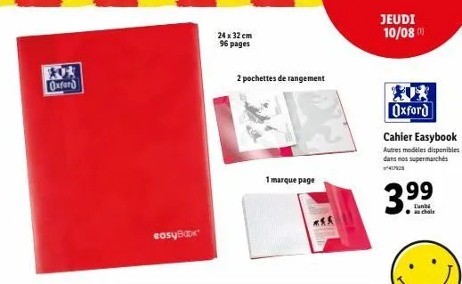 profitez de l'offre spéciale: oxford easybook 24x32 cm avec 96 pages, 2 poches de rangement et 1 marque-page - jeudi 10/8 - 3.9⁹⁹ l'unité!