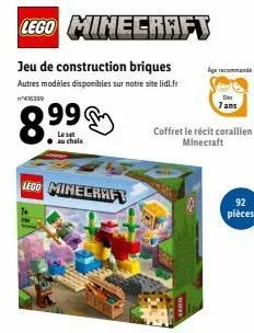 lego minecraft : jeu de construction briques à 14,16 € - 92pièces - 7ans+
