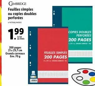 promo: lot au choix 200 pages grands carreaux - feuilles simples/copies doubles perforées