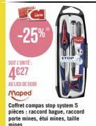 Offrez-vous le Coffret Compas Maped Stop System 5 pièces à -25% ! Raccord bague, porte-mines, étui et taille-mines - 5089 au lieu de 4627.