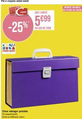 Offre Spéciale : Trieur Ménager Portable -25% | Pierre Henry | 20 Compartiments | 5€99 au lieu de 7€99 | Jusqu'au 20/08