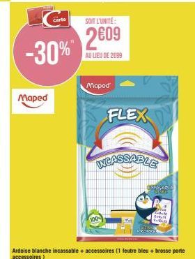 Maped Flex 100 - Incassable et Effaçable à Langre avec 2+1 Promo : 30% de Réduction sur l'Ardoise Blanche et ses Accessoires!