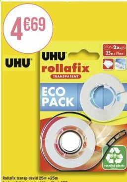 UHUⓇ Rollafix Eco Pack - 25m x 19m 98% Recyclé Plastique + 2x Réductions!
