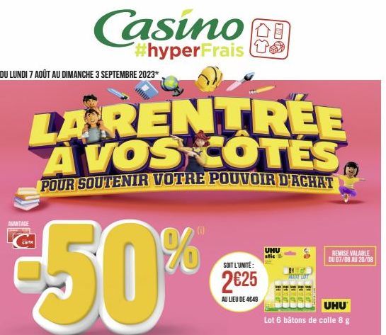 Carte Casino: 2€25 pendant la rentrée pour soutenir votre pouvoir d'achat! #hyperFrais, 50% de remise!