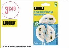 3€49  UHU  Lot de 3 rollers correcteurs mini  UHU CORRECTION 