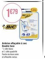 Ardoise Double Face à 1€79 - BIC : 1 côté Blanc et 1 côté Quadrillé, Feutre et Effacette inclus!