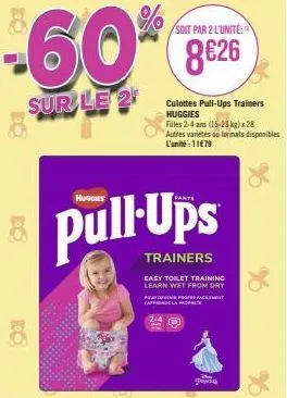 promo -60% : huggies culottes pull-ups trainers filles 2-4 ans (15-23 kg) x 28, l'unité 11€79!