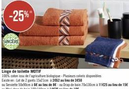 Lot de 2 Gants Linge de Toilette en 100% Coton Biologique -25% - 2€62 au Lieu de 3€50.