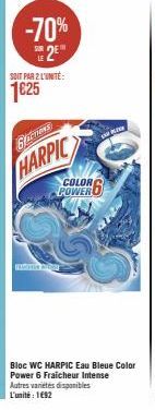 Profitez de -70% sur le Bloc WC HARPIC Eau Bleue Color Power 6 Fraîcheur Intense ! Seulement 1,25 € l'unité.