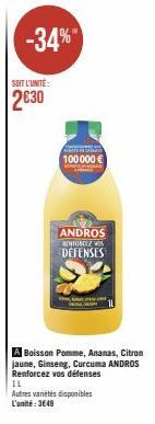 Promo -34% sur la Boisson ANDROS Renforcez vos défenses: Pomme, Ananas, Jaune, Ginseng, Curcuma et Autres!