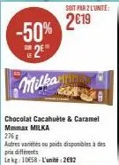 2€19 milka chocolat cacahuète & caramel -50% sur l'unité | mmmax milka 276 g