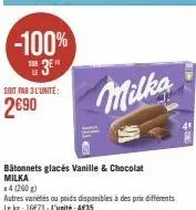 régalez-vous avec le milka bâtonnets glacés vanille & chocolat à 2€90 l'unité ! -100% sur 3