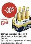 jusqu'à -30% ! corona marat bière au spiritueux mexicain & citron vert 5,9% vol. 6 x 33 cl (1,98 l) à 6,59 €.