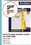 Lot de 2 T-shirts ATHENA manches courtes Col V DUO CHOC 100% coton, 3-6 ans, Blanc - Promo 9€90 !
