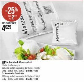 Mozzarella Litale des Fromages 16% MG - 4x100g au Prix Réduit de 4€29: -25% sur le Kg!