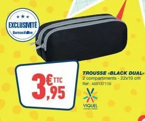 trousse dual 2 compartiments black - 22x10 cm - exclu bureau vallée - réf: 405137110 - viquel - €ttc