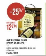 Super Promo : 12€74 -25% - BARON DE LESTAC AOC Bordeaux Rouge!
