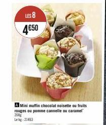 Mini muffin Chocolat Noisette et Fruits Rouges ou Pomme Cannelle ou Caramel à 8,4€50: 208g Lekg21663
