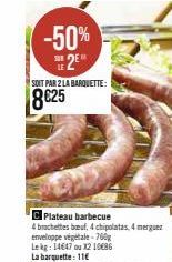 Plateau Barbecue X2: 4 Brochettes, 4 Chipolatas et 4 Merguez à 8€25 - 50% de Réduction!