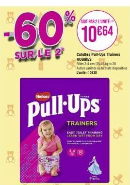 Offre Spéciale: -60% sur les Culottes Pull-Ups Trainers HUGGIES Filles 2-4 ans (15-23 kg). 2 pour 15€20!