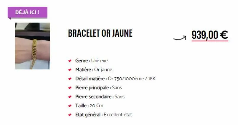 déjà là ! bracelet en or jaune unisexe, 18k, 20 cm - excl.!