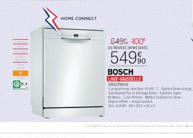 Bosch Lave-vaisselle SMS21TW43 à -100€ de remise immédiate, 5 programmes dont Auto 45-65 C-Options Demi-charge VanuSeed Plus et S.