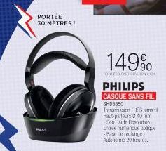 SHD885 Casque sans fil Philips, 149% de promo! 20h d'autonomie, Transmission FHSS, Haut-parleurs à 40mm, Son Hi-Res & Portée 30m!