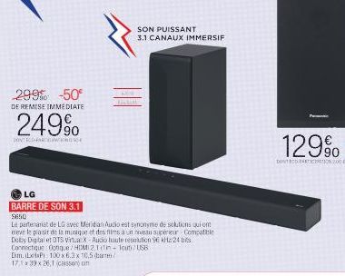 Profitez d'une Remise de 50% sur LG Barre de Son 3.1 avec Meridan Audio & 3.1 Canaux Immersifs.