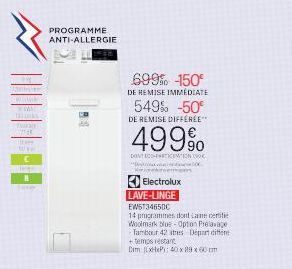 Profitez des Promos Allergie Stromvers & WIMA : -50% de Remise sur le Lave-Linge Electrolux EW5T3465DC!