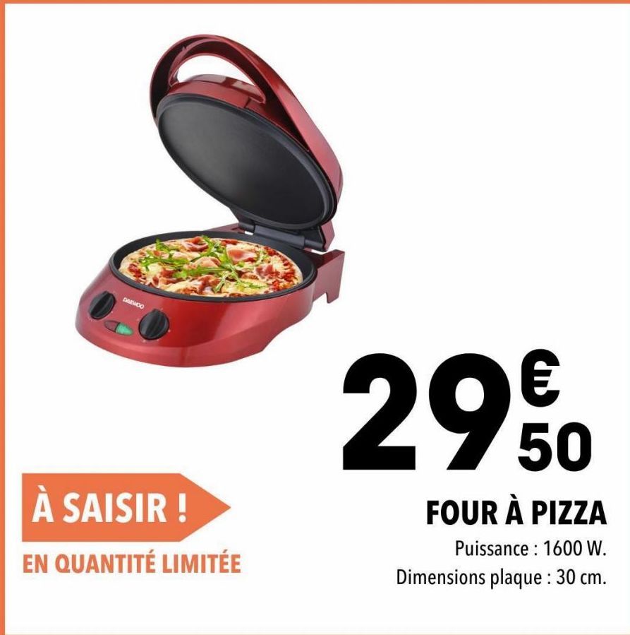 Four À Pizza DAEWOO 1600W 30CM à Prix Imbattable! Offre Limitée à 2950€