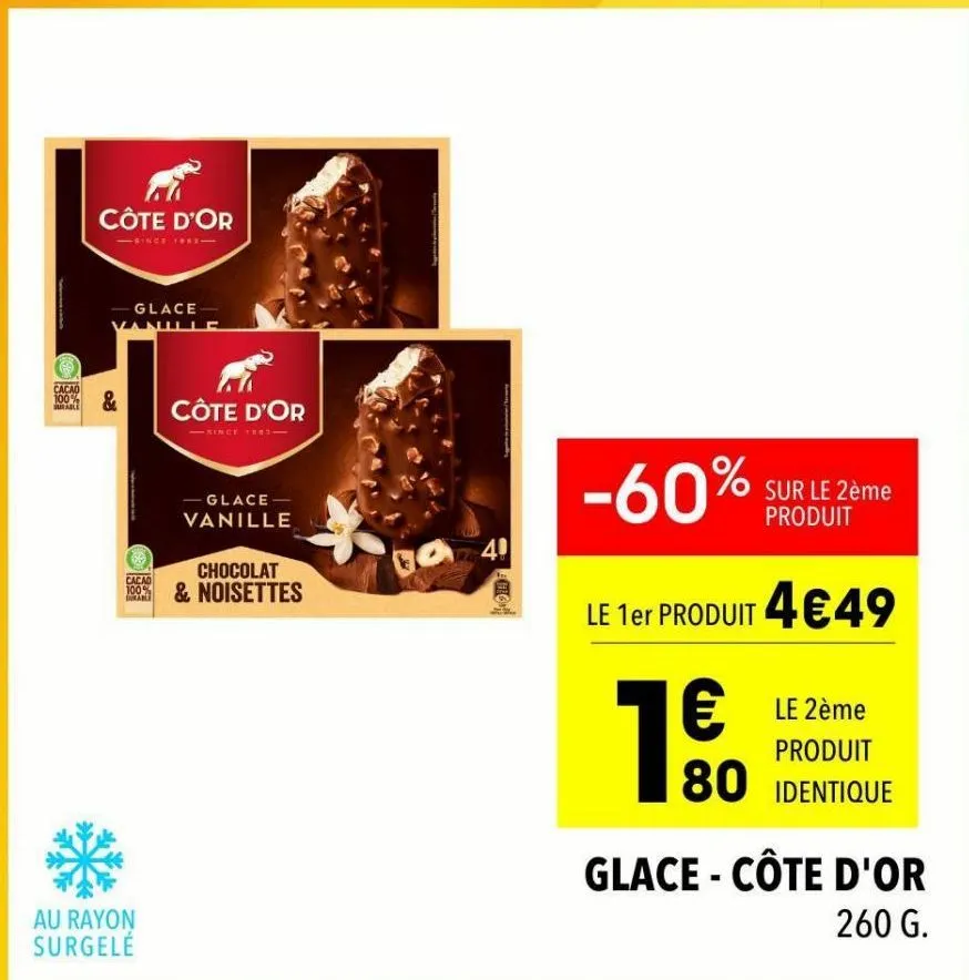 côte d'or offre spéciale: cacao 100% durable et douceurs glacées -60%!