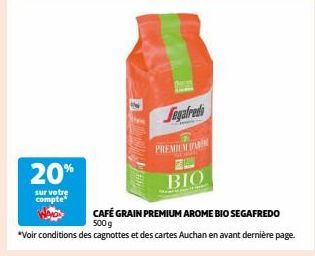 Profitez de 20% de Réduction sur le Café Grain Premium Arome Bio de Segafredo - 500g!