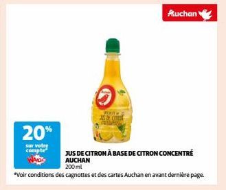 20% de Réduction sur Jus de Citron Concentré Auchan 200ml - Conditions sur Auchan.fr