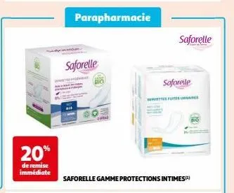bénéficiez d'une remise de 20% sur les produits saforelle bio de parapharmacie ww ! saforelle gamme protections intimes et sette fus inclus.