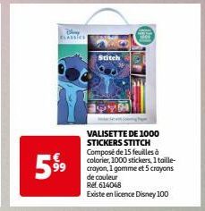 VALISETTE DE 1000 STICKERS STITCH - Disney - 15 Feuilles, 1000 Stickers, 1 Taille-Crayon, 1 Gomme & 5 Crayons - Bany 59⁹⁹9 Queu - Ref. 614048.