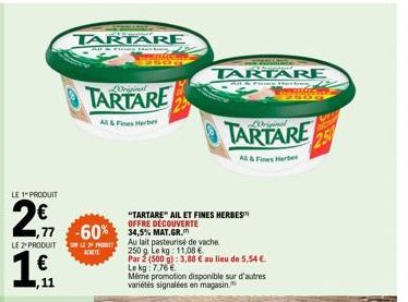 Tartare Ail et Fines Herbes : Offre Découverte à 1,77 -60% 34,5% Mat.Gr.m !