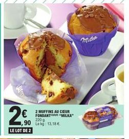 2 Muffins Milka au Cœur Fondant 220g à 13,18€ le Kg: Profitez de la Promo!