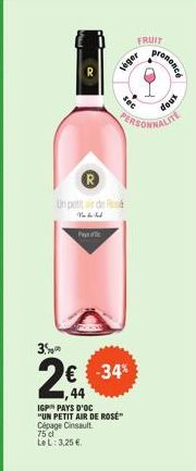 IGP Pays d'Oc Cinsault Le L -34% : Un Petit Air de Rose Léger et Doux!