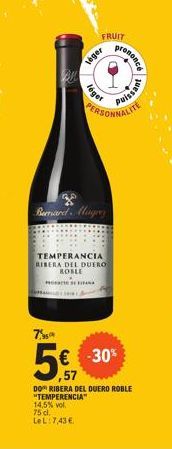 Promo -30% sur le Vin Temperencia Ribera del Duero Roble, 14,5% vol. 75cl par Bernard Migre