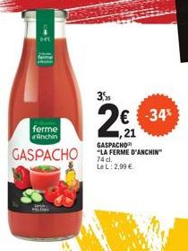 Gaspacho Frais de la Ferme Anchin à Seulement 1,21 € (-34%) - 74 dl, 2,99 € le litre