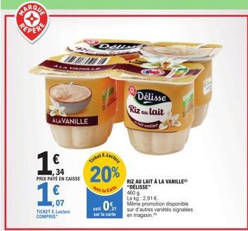 Riz au lait à la vanille DELISSE : prix réduit 19€, promo 20% de but Electr, E.Leclerc inclus.