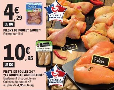 Nouvelle Agriculture : Poulet jaune en vedette - Pilons à 484,29 € le kg, Filets à 4,95 € le kg (+10% de réduction)