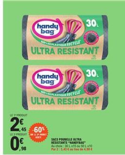 Bag Handy Ultra Résistant -60% - Produit Recyclé à 2€ - 30 Sacs Poubelle Ultimes Inclus!