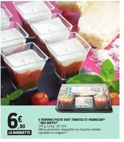 mix buffet - l'essentiel du pesto pour votre fête: 6 verrines pesto vert, tomates et parmesan (270g) - 25.19€