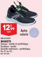 KIDS BASKETS WALKX: Textile & Synthétique, 31-35, 12,99€! 5011294