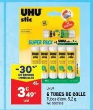 pack uhuⓡ super -30%! 6 tubes de colle, 8,2g, prix économique! 349 leb uhuⓡ!
