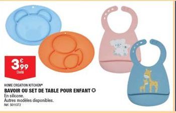 3,99€ : Ensemble Bavoirs/Set de Table pour Enfant en Silicone - Home Creation Kitchen - Autres Modèles Disponibles - 5011372