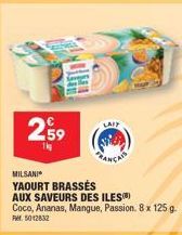Découvrez les Yaourts Brassés aux Saveurs des Iles de Milsani : Coco, Ananas, Mangue, Passion - 8 x 125 g - Promo FM5012832