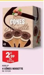 4x  ribed  cones ette  239  286  rebels  4 cônes noisette rmt. 5015240 